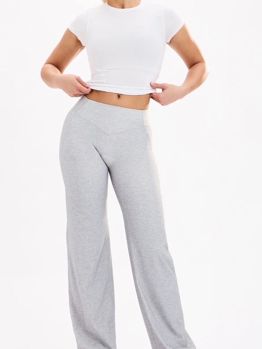 BuffBunny Light Gray Wide-Leg High-Waist Pants